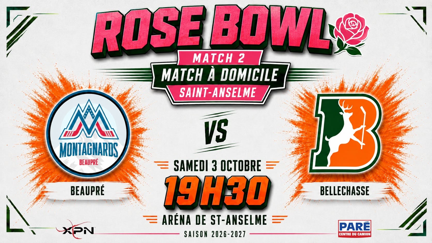 SAMEDI 3 OCTOBRE | ROSE BOWL – MATCH 2 | Beaupré vs Bellechasse